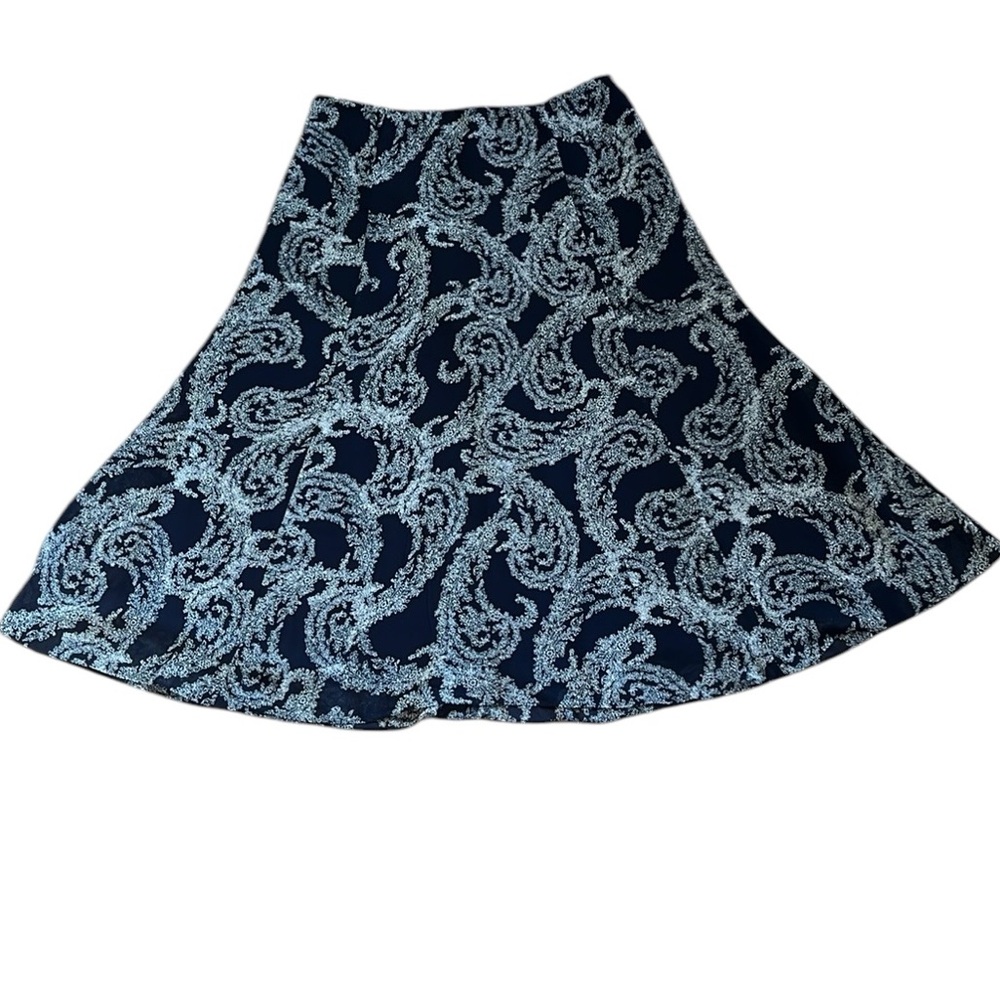 LIZ CLAIBORNE A-LINE FLOWY FLORAL CHIFFON MAXI SKIRT DARK BLUE WHITE SIZE 12 - Picture 4 of 15